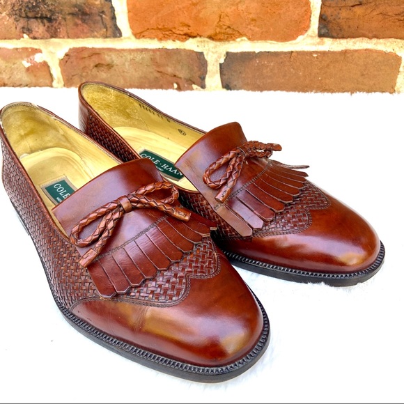 COLE HAAN Walnut Leather Woven Tasseled Loafer - Picture 4 of 8